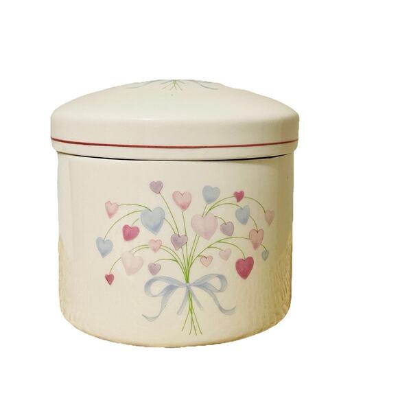 Vintage FTDA Vanity Jar Bouquet Of Hearts Porcelain Trinket Canister With Lid - Picture 5 of 10